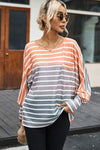 Pocketed Striped Round Neck Batwing Sleeve T-Shirt Tangerine Women's T-Shirts - Tophatter Daily Deals