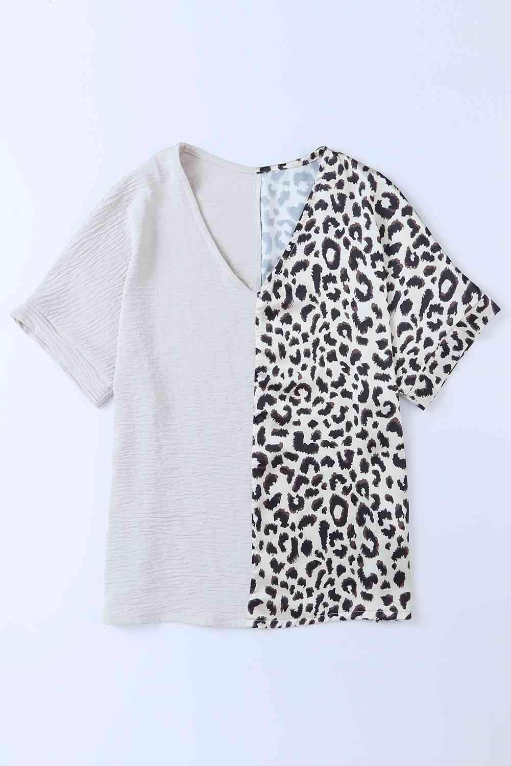 Leopard Color Block V-Neck Blouse Blouses - Tophatter Daily Deals