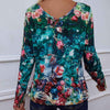 Printed V-Neck Long Sleeve Blouse Blouses - Tophatter Daily Deals