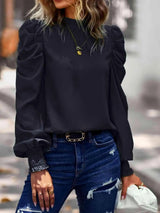 Tie-Back Puff Sleeve Mock Neck Blouse Blouses - Tophatter Daily Deals