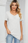 Ruched Heathered Short Sleeve T-Shirt Women's T-Shirts - Tophatter Daily Deals