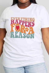Simply Love Full Size EVERYTHING HAPPENS FOR A REASON Graphic Cotton T-Shirt Bleach Women's T-Shirts - Tophatter Daily Deals