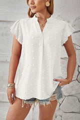 Swiss Dot Notched Cap Sleeve T-Shirt Women's T-Shirts - Tophatter Daily Deals