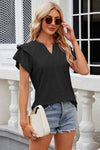 Eyelet Notched Short Sleeve T-Shirt Women's T-Shirts - Tophatter Daily Deals