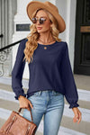 Round Neck Flounce Sleeve Blouse Dark Navy Blouses - Tophatter Daily Deals