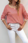 Striped Round Neck Drop Shoulder T-Shirt Blouses - Tophatter Daily Deals