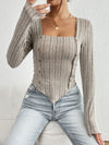 Ribbed Decorative Button Long Sleeve T-Shirt Women's T-Shirts - Tophatter Daily Deals