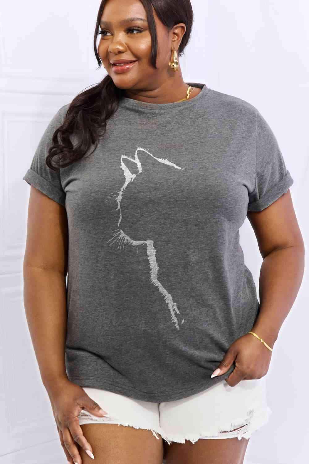 Simply Love Full Size Cat Graphic Cotton Tee Women's T-Shirts - Tophatter Daily Deals