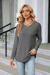 Round Neck Long Sleeve T-Shirt Charcoal Women's T-Shirts - Tophatter Daily Deals