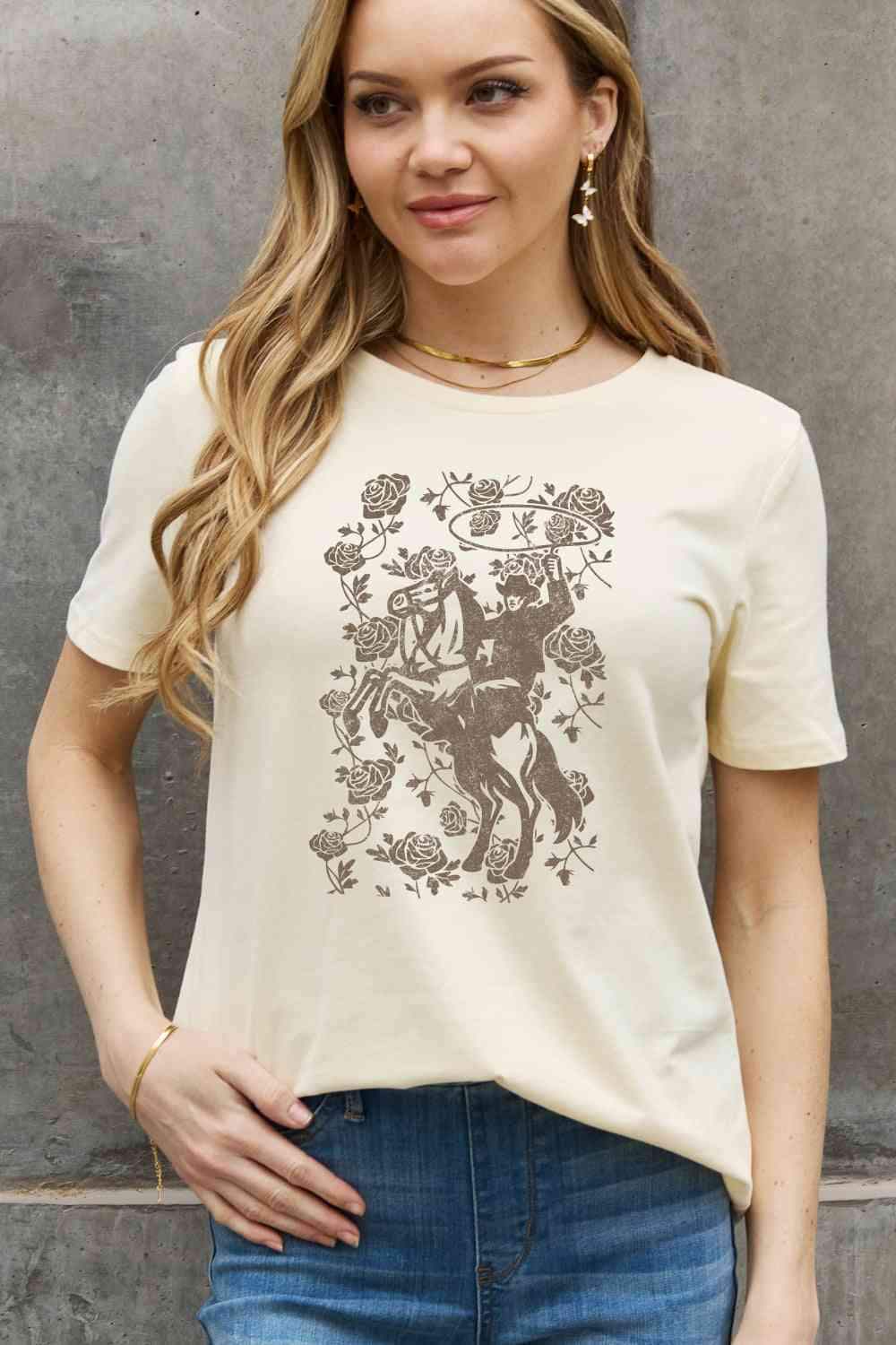 Simply Love Simply Love Full Size Cowboy Graphic Cotton Tee Ivory - Tophatter Daily Deals