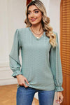 Eyelet V-Neck Flounce Sleeve T-Shirt Gum Leaf Women's T-Shirts - Tophatter Daily Deals