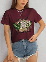 Lucky Clover Round Neck Short Sleeve T-Shirt Women's T-Shirts - Tophatter Daily Deals