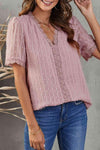 Swiss Dot Lace Trim Plunge Blouse Blouses - Tophatter Daily Deals