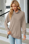 Slit Mock Neck Long Sleeve T-Shirt Camel Women's T-Shirts - Tophatter Daily Deals