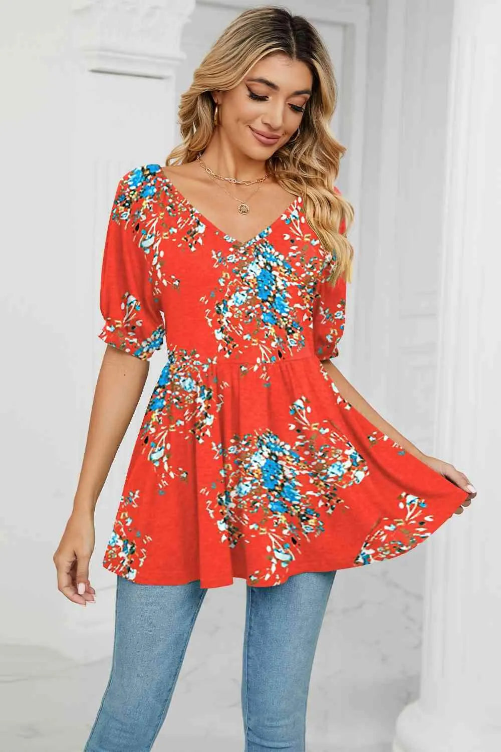 V-Neck Babydoll Blouse Blouses - Tophatter Daily Deals