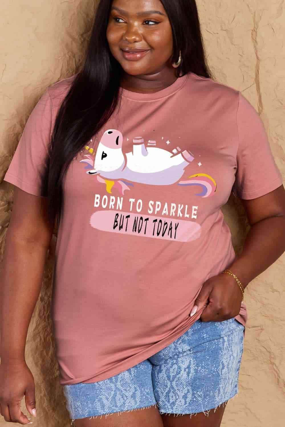 Simply Love Full Size BORN TO SPARKLE BUT NOT TODAY Graphic Cotton Tee Women's T-Shirts - Tophatter Daily Deals