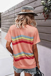 Multicolored Chevron Stripe Round Neck Side Slit T-Shirt Women's T-Shirts - Tophatter Daily Deals