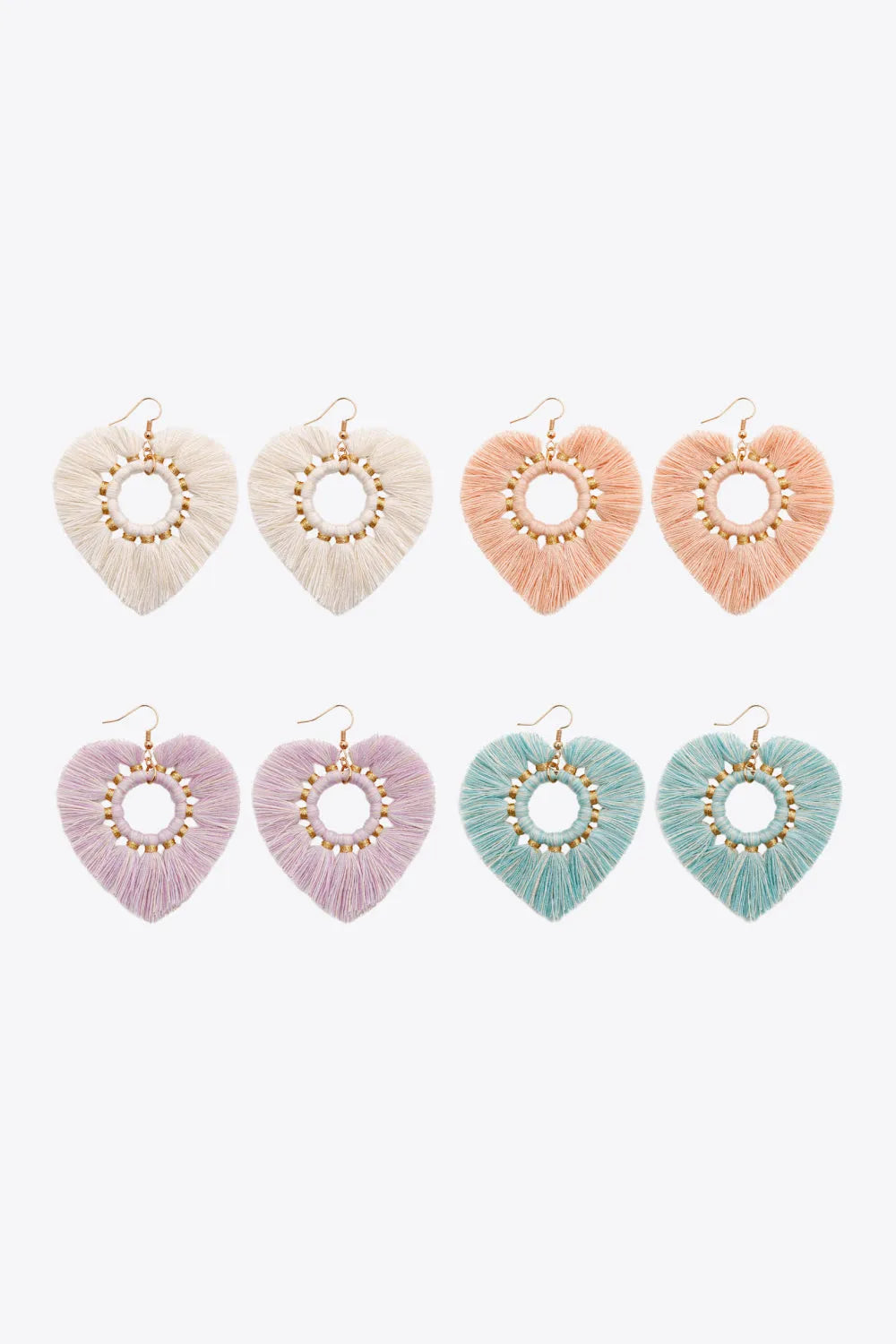 Random 4-Pair Fringe Heart Dangle Earrings Multicolor One Size Earrings - Tophatter Daily Deals