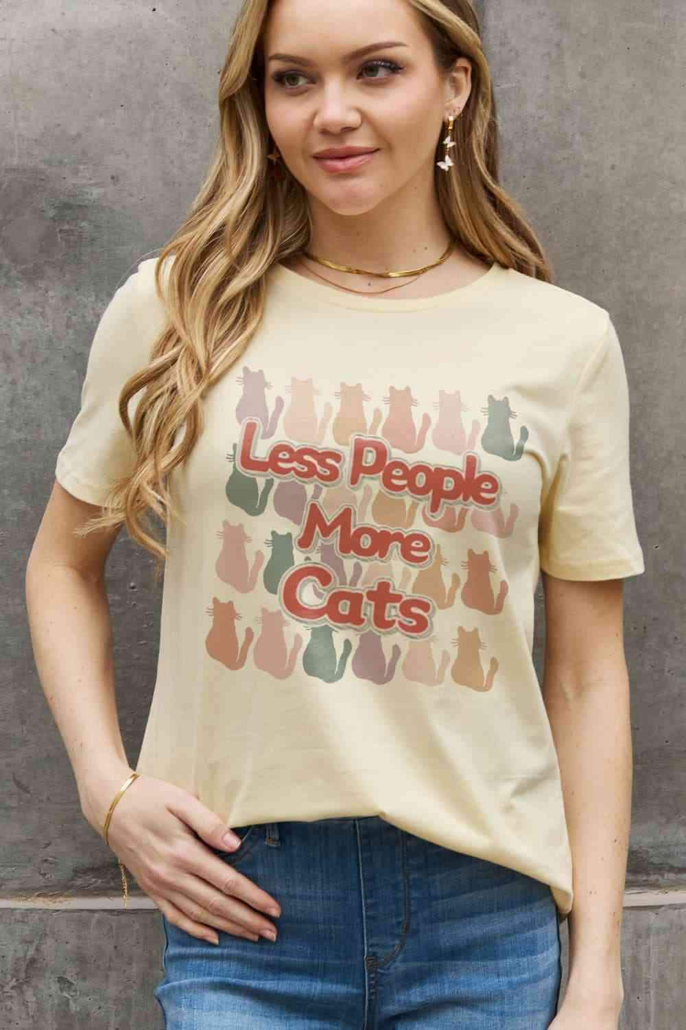 Simply Love Full Size LESS PEOPLE MORE CATS Graphic Cotton Tee Women's T-Shirts - Tophatter Daily Deals