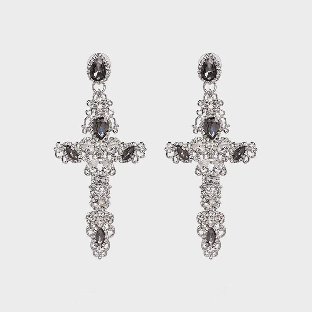 Rhinestone Alloy Cross Earrings Black One Size Earrings - Tophatter Daily Deals