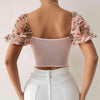 Embroidery Sweetheart Neck Short Sleeve Lace Trim Blouse Blouses - Tophatter Daily Deals