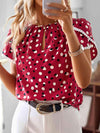 Printed Petal Sleeve Round Neck Blouse Blouses - Tophatter Daily Deals