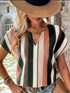 Striped Notched Neck Short Sleeve Blouse Multicolor Blouses - Tophatter Daily Deals