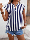 Striped Notched Neck Cap Sleeve Blouse Navy Blouses - Tophatter Daily Deals