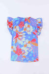 Floral Notched Neck Flutter Sleeve Blouse Blouses - Tophatter Daily Deals