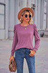 Heathered Puff Sleeve Round Neck Tunic Top Women's T-Shirts - Tophatter Daily Deals