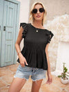 Lace Detail Round Neck Peplum T-Shirt Black Women's T-Shirts - Tophatter Daily Deals