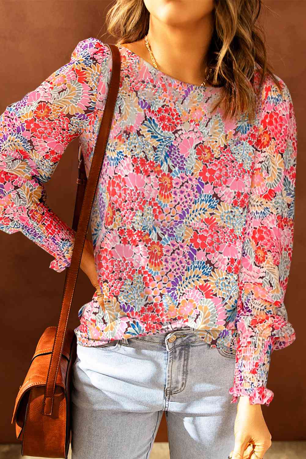 Floral Print Long Puff Sleeve Blouse - Tophatter Deals