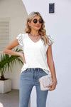 Smocked Flutter Sleeve V-Neck Top Blouses - Tophatter Daily Deals