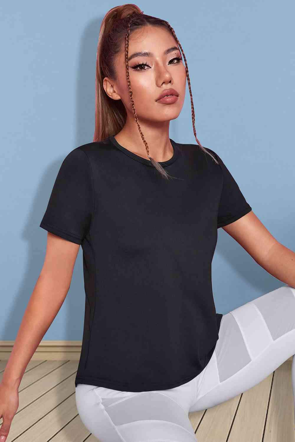 Round Neck Short Sleeve T-Shirt Black Women's T-Shirts - Tophatter Daily Deals