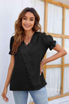 Swiss Dot Lace Trim Flounce Sleeve Blouse Black Blouses - Tophatter Daily Deals