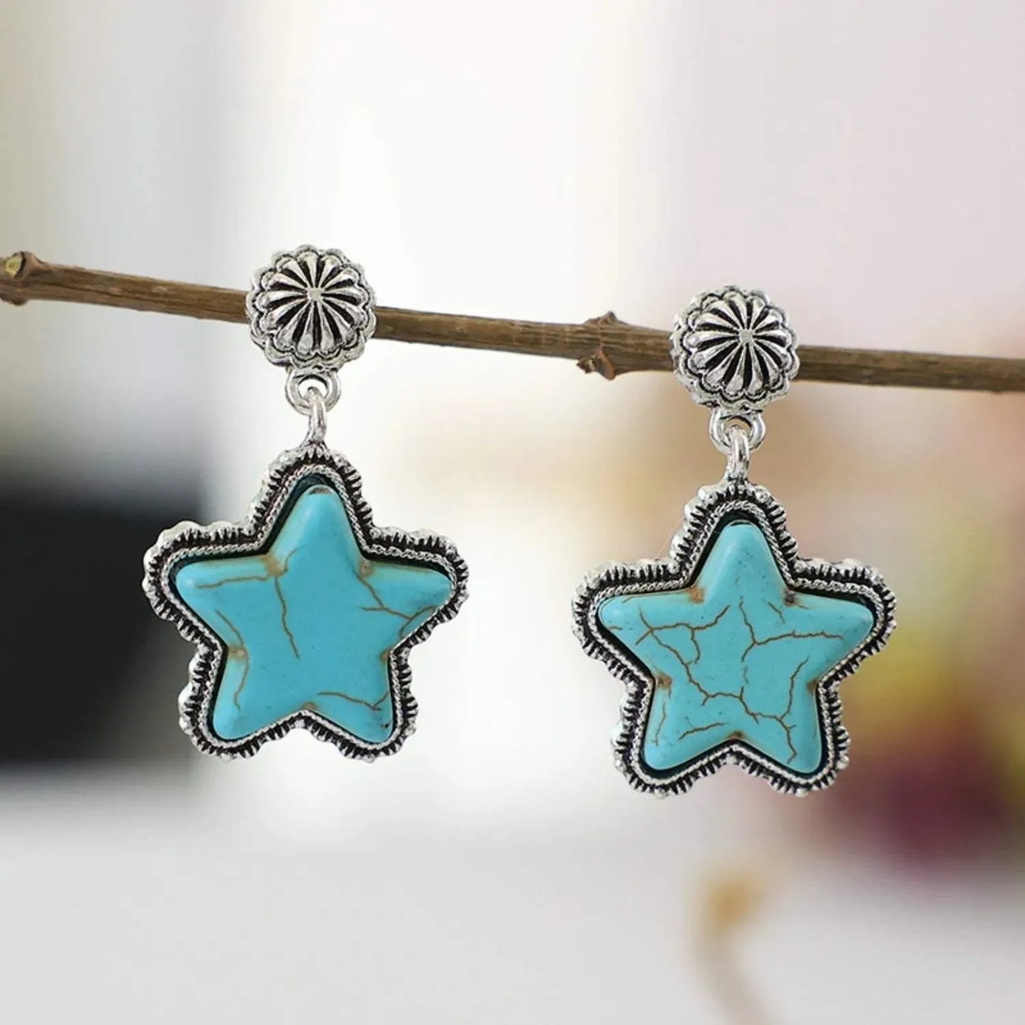 Artificial Turquoise Alloy Star Earrings Earrings - Tophatter Daily Deals
