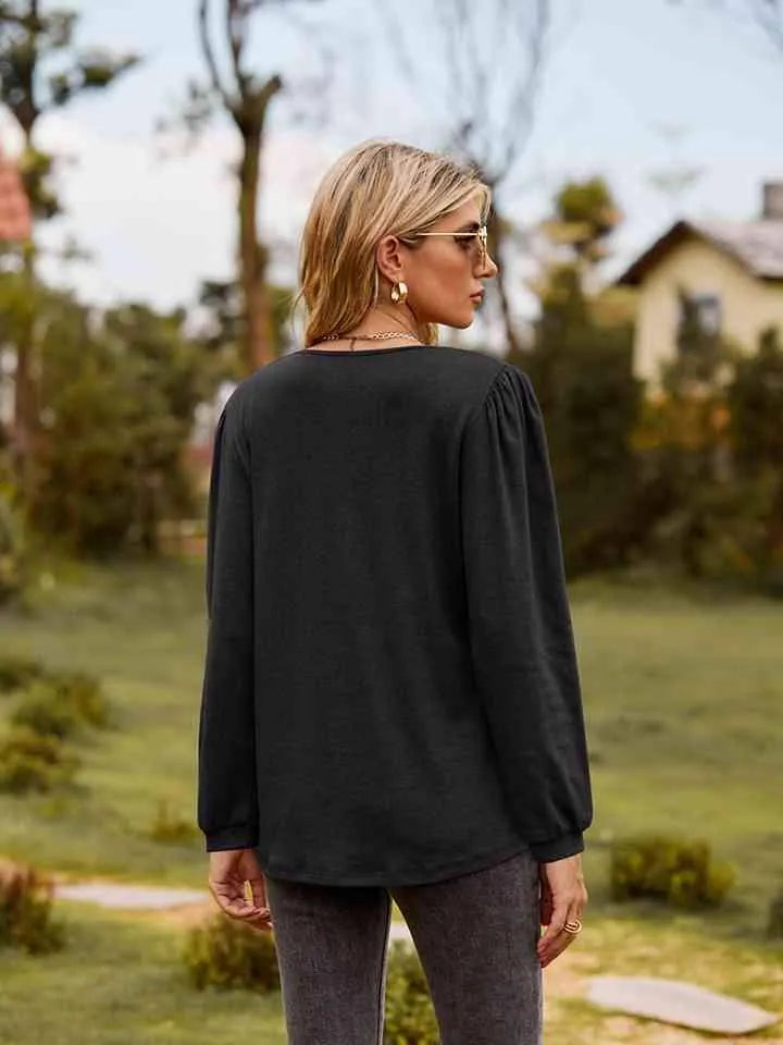 Puff Sleeve Ruffle Trim Blouse Blouses - Tophatter Daily Deals