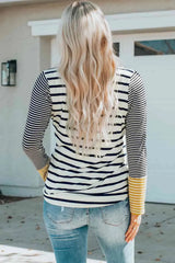 Striped Buttoned Long Sleeve Top Women's T-Shirts - Tophatter Daily Deals