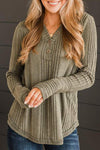 Ribbed Buttoned Long Sleeve Blouse Sage Blouses - Tophatter Daily Deals