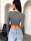 Cropped Round Neck Long Sleeve Top Women's T-Shirts - Tophatter Daily Deals