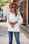 Round Neck Dropped Shoulder Eyelet Top White Blouses - Tophatter Daily Deals