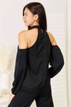 Double Take Grecian Cold Shoulder Long Sleeve Blouse Blouses - Tophatter Daily Deals