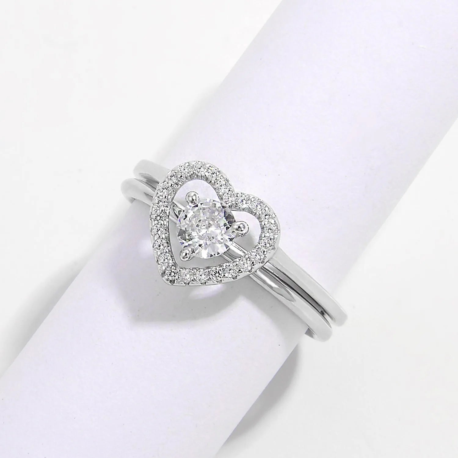 2 Piece Heart Shape Zircon 925 Sterling Silver Ring Rings - Tophatter Daily Deals