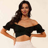 Off-Shoulder Flounce Sleeve Tie Back Top Black Blouses - Tophatter Daily Deals