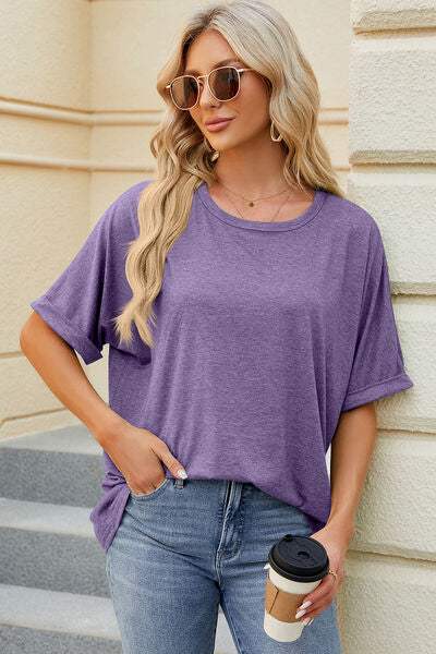 Round Neck Half Sleeve T-Shirt Lavender Women's T-Shirts - Tophatter Daily Deals