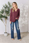 Heimish Full Size Notched Long Sleeve Top Blouses - Tophatter Daily Deals