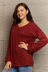 Ninexis Full Size V-Neck Long Sleeve Front Pocket Blouse Blouses - Tophatter Daily Deals