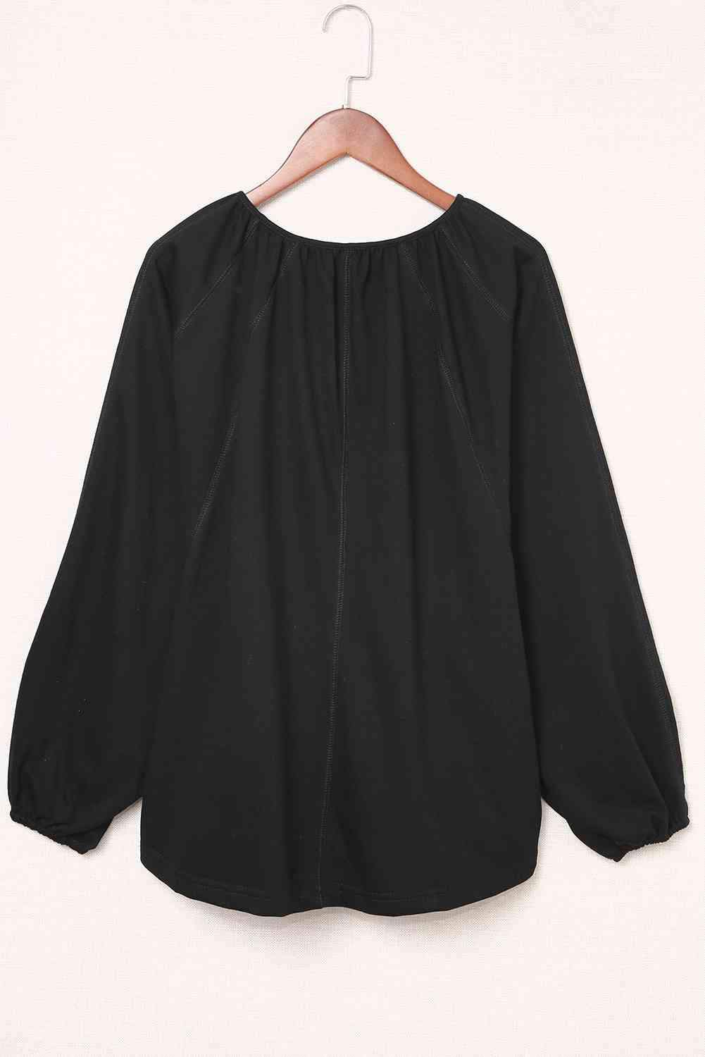 Notched Neck Balloon Sleeve Blouse Blouses - Tophatter Daily Deals