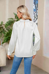 Cutout Mock Neck Long Sleeve Top Blouses - Tophatter Daily Deals