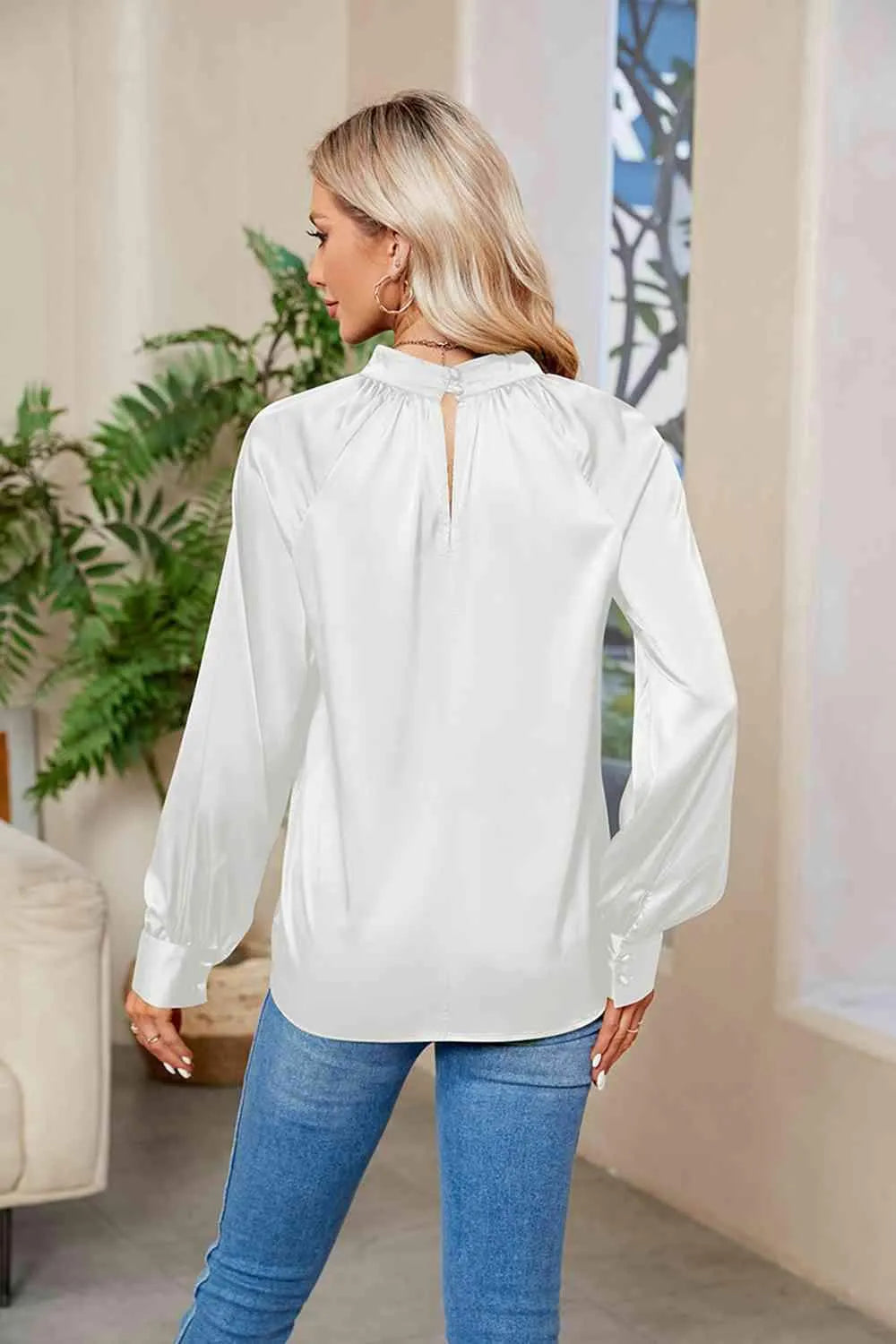 Cutout Mock Neck Long Sleeve Top Blouses - Tophatter Daily Deals